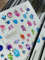 Nail Water Decal CF-107 | Abstract Water Slide Nail Decals | Color Splash, Watercolor Spots & Gold Accents - UASLIDER