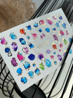 Nail Water Decal CF-107 | Abstract Water Slide Nail Decals | Color Splash, Watercolor Spots & Gold Accents - UASLIDER