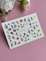 Nail Water Decal CF-108 | Floral Water Slide Nail Decals | Colorful Flowers, Greenery & Gold Frames - UASLIDER