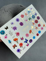 Nail Water Decal CF-110 | Floral Water Slide Nail Decals | Colorful Flowers, Butterflies & Love Lettering - UASLIDER