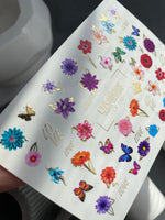 Nail Water Decal CF-110 | Floral Water Slide Nail Decals | Colorful Flowers, Butterflies & Love Lettering - UASLIDER