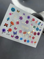 Nail Water Decal CF-110 | Floral Water Slide Nail Decals | Colorful Flowers, Butterflies & Love Lettering - UASLIDER