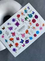 Nail Water Decal CF-110 | Floral Water Slide Nail Decals | Colorful Flowers, Butterflies & Love Lettering - UASLIDER