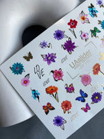 Nail Water Decal CF-110 | Floral Water Slide Nail Decals | Colorful Flowers, Butterflies & Love Lettering - UASLIDER