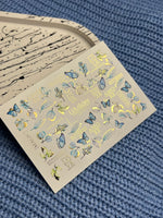 Nail Water Decal CF-111 | Butterfly Water Slide Nail Decals | Blue Butterflies, Leaves & Love Lettering - UASLIDER