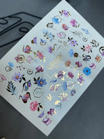 Nail Water Decal CF-113 | Floral Water Slide Nail Decals | Watercolor Flowers, Leaves & Gold Geometry - UASLIDER