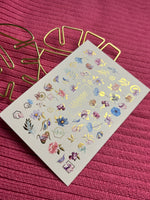Nail Water Decal CF-113 | Floral Water Slide Nail Decals | Watercolor Flowers, Leaves & Gold Geometry - UASLIDER