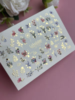 Nail Water Decal CF-115 | Floral Water Slide Nail Decals | Colorful Flowers, Greenery & Gold Botanical Accents - UASLIDER