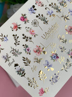 Nail Water Decal CF-115 | Floral Water Slide Nail Decals | Colorful Flowers, Greenery & Gold Botanical Accents - UASLIDER