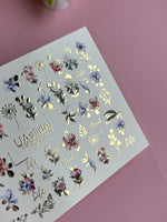 Nail Water Decal CF-115 | Floral Water Slide Nail Decals | Colorful Flowers, Greenery & Gold Botanical Accents - UASLIDER