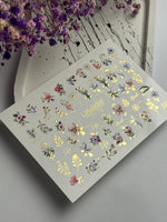 Nail Water Decal CF-115 | Floral Water Slide Nail Decals | Colorful Flowers, Greenery & Gold Botanical Accents - UASLIDER