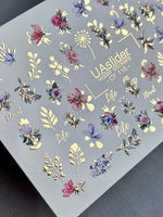 Nail Water Decal CF-115 | Floral Water Slide Nail Decals | Colorful Flowers, Greenery & Gold Botanical Accents - UASLIDER