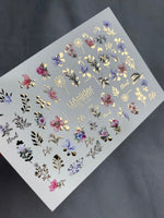Nail Water Decal CF-115 | Floral Water Slide Nail Decals | Colorful Flowers, Greenery & Gold Botanical Accents - UASLIDER