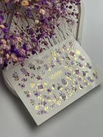 Nail Water Decal CF-117 | Floral Water Slide Nail Decals | Purple Flowers, Butterflies & Macarons - UASLIDER