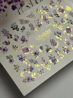Nail Water Decal CF-117 | Floral Water Slide Nail Decals | Purple Flowers, Butterflies & Macarons - UASLIDER