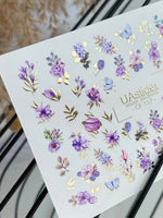 Nail Water Decal CF-117 | Floral Water Slide Nail Decals | Purple Flowers, Butterflies & Macarons - UASLIDER