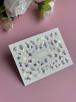 Nail Water Decal CF-117 | Floral Water Slide Nail Decals | Purple Flowers, Butterflies & Macarons - UASLIDER