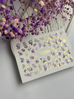 Nail Water Decal CF-117 | Floral Water Slide Nail Decals | Purple Flowers, Butterflies & Macarons - UASLIDER