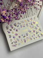 Nail Water Decal CF-117 | Floral Water Slide Nail Decals | Purple Flowers, Butterflies & Macarons - UASLIDER
