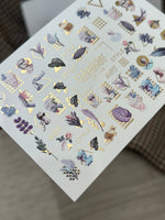 Nail Water Decal CF-118 | Artistic Water Slide Nail Decals | Sculpture, Leaves & Gold Geometric Accents - UASLIDER