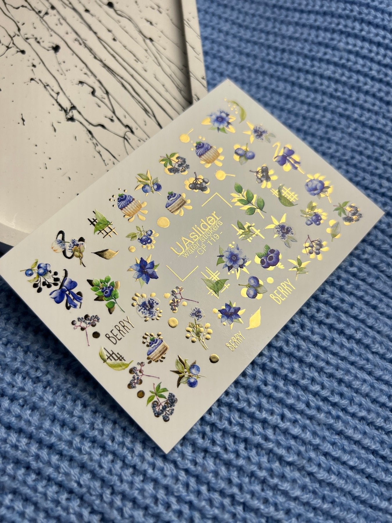 Nail Water Decal CF-119 | Berry Water Slide Nail Decals | Blueberries, Flowers & Sweet Cupcakes - UASLIDER