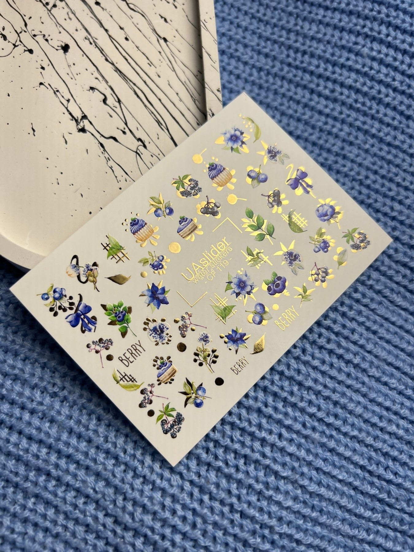 Nail Water Decal CF-119 | Berry Water Slide Nail Decals | Blueberries, Flowers & Sweet Cupcakes - UASLIDER