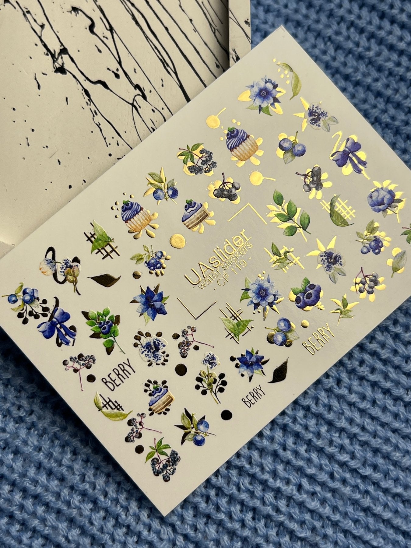 Nail Water Decal CF-119 | Berry Water Slide Nail Decals | Blueberries, Flowers & Sweet Cupcakes - UASLIDER