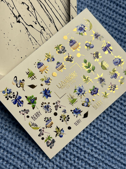 Nail Water Decal CF-119 | Berry Water Slide Nail Decals | Blueberries, Flowers & Sweet Cupcakes
