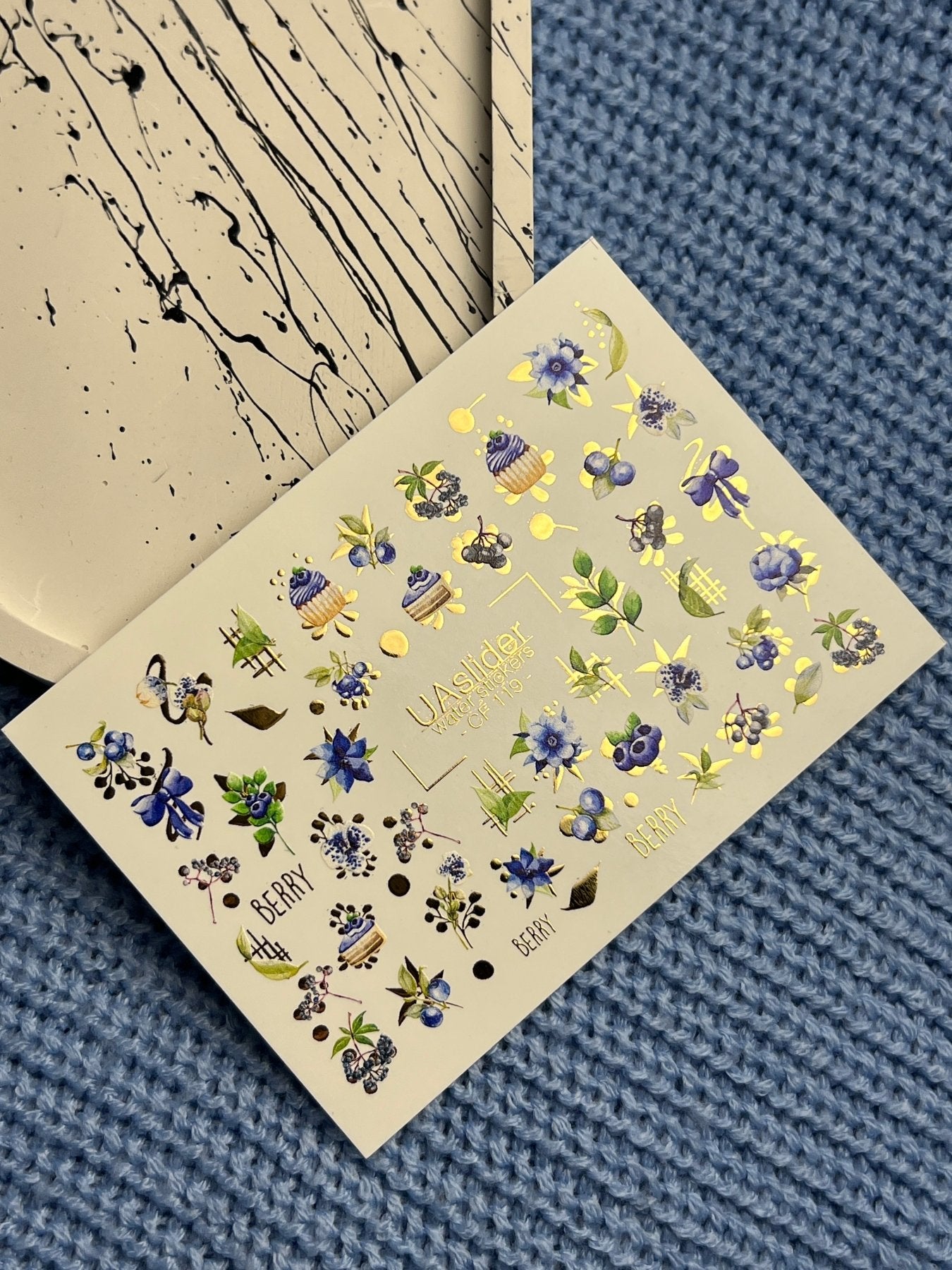 Nail Water Decal CF-119 | Berry Water Slide Nail Decals | Blueberries, Flowers & Sweet Cupcakes - UASLIDER