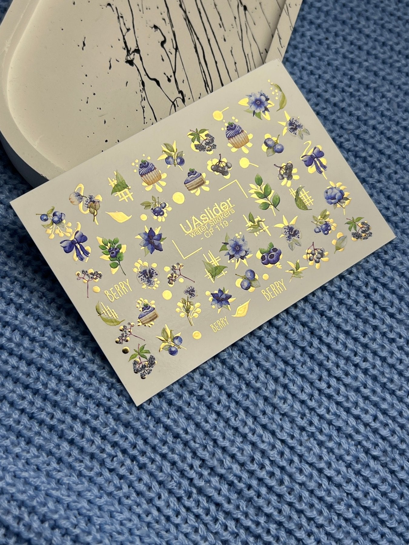 Nail Water Decal CF-119 | Berry Water Slide Nail Decals | Blueberries, Flowers & Sweet Cupcakes - UASLIDER