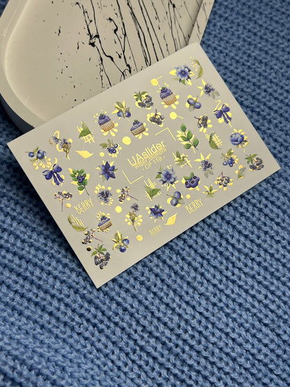 Nail Water Decal CF-119 | Berry Water Slide Nail Decals | Blueberries, Flowers & Sweet Cupcakes