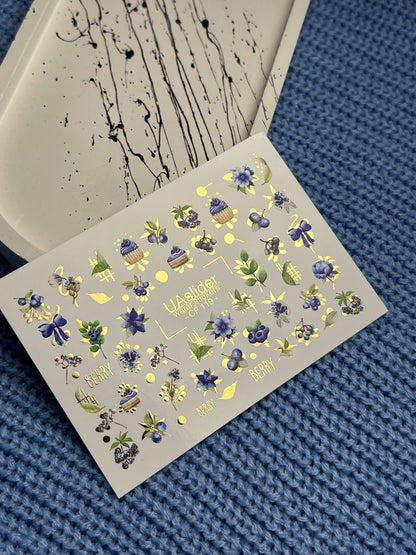 Nail Water Decal CF-119 | Berry Water Slide Nail Decals | Blueberries, Flowers & Sweet Cupcakes