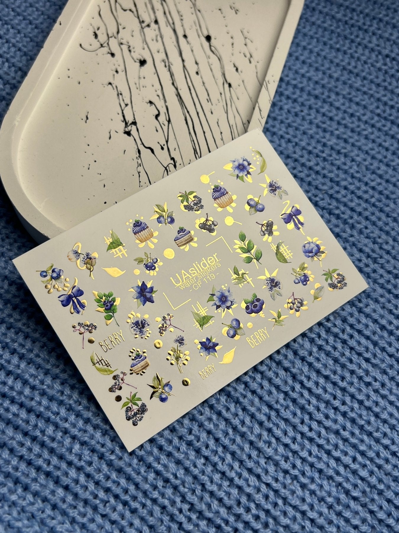 Nail Water Decal CF-119 | Berry Water Slide Nail Decals | Blueberries, Flowers & Sweet Cupcakes - UASLIDER