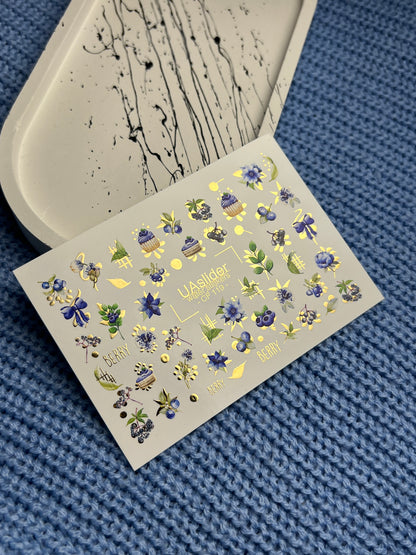 Nail Water Decal CF-119 | Berry Water Slide Nail Decals | Blueberries, Flowers & Sweet Cupcakes