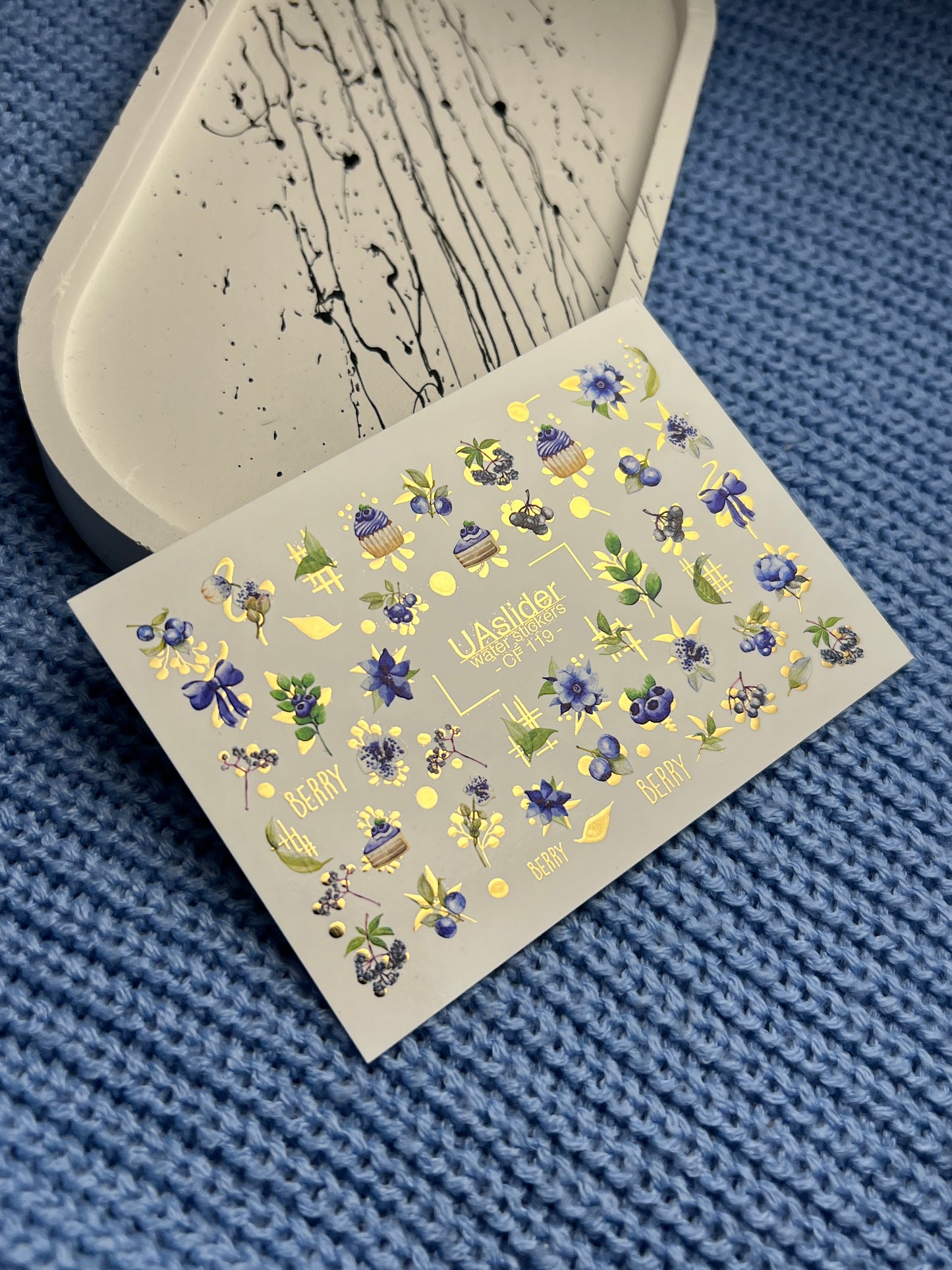 Nail Water Decal CF-119 | Berry Water Slide Nail Decals | Blueberries, Flowers & Sweet Cupcakes