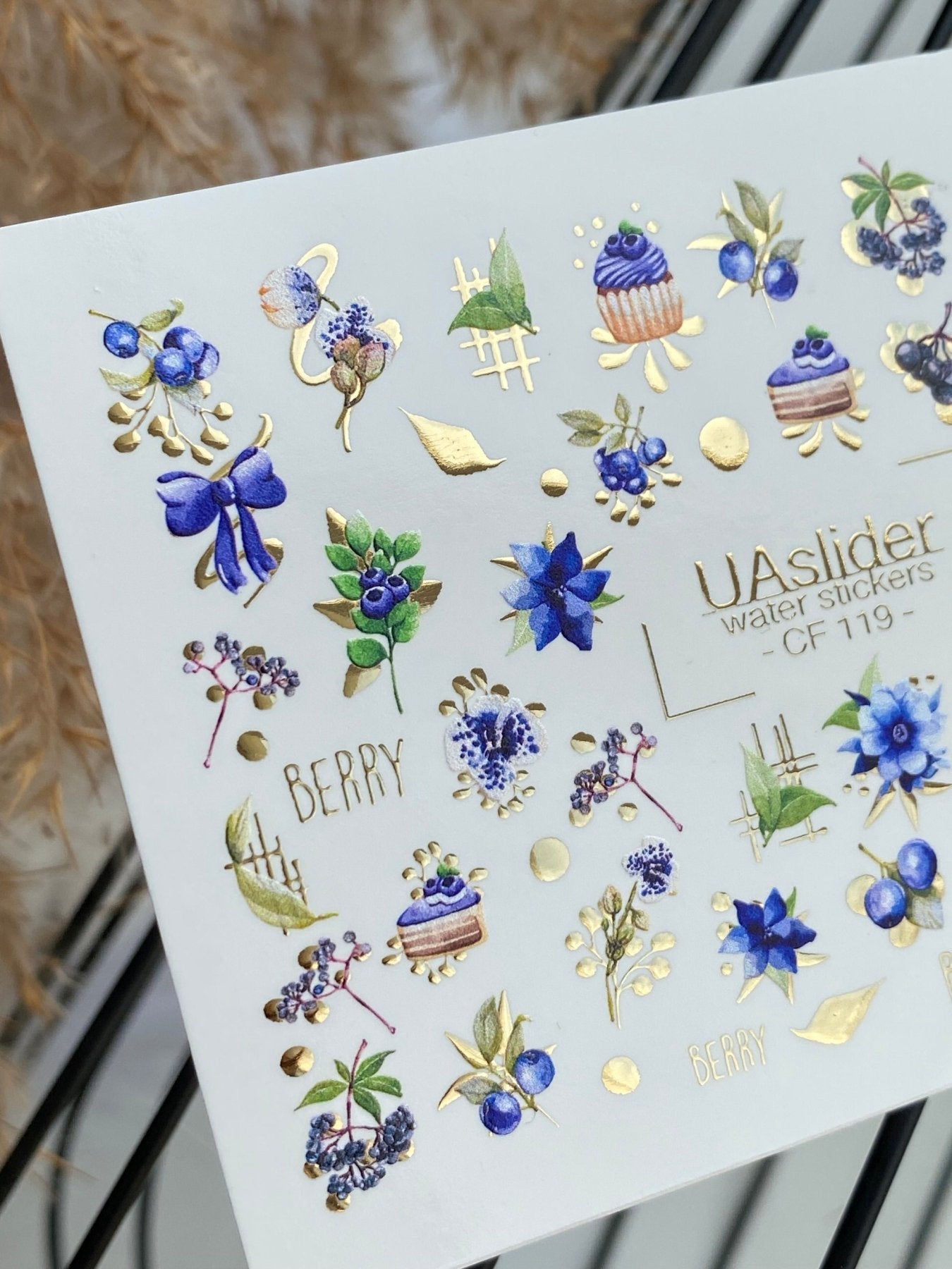 Nail Water Decal CF-119 | Berry Water Slide Nail Decals | Blueberries, Flowers & Sweet Cupcakes - UASLIDER