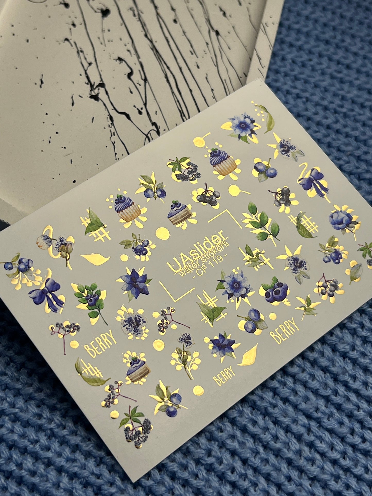 Nail Water Decal CF-119 | Berry Water Slide Nail Decals | Blueberries, Flowers & Sweet Cupcakes