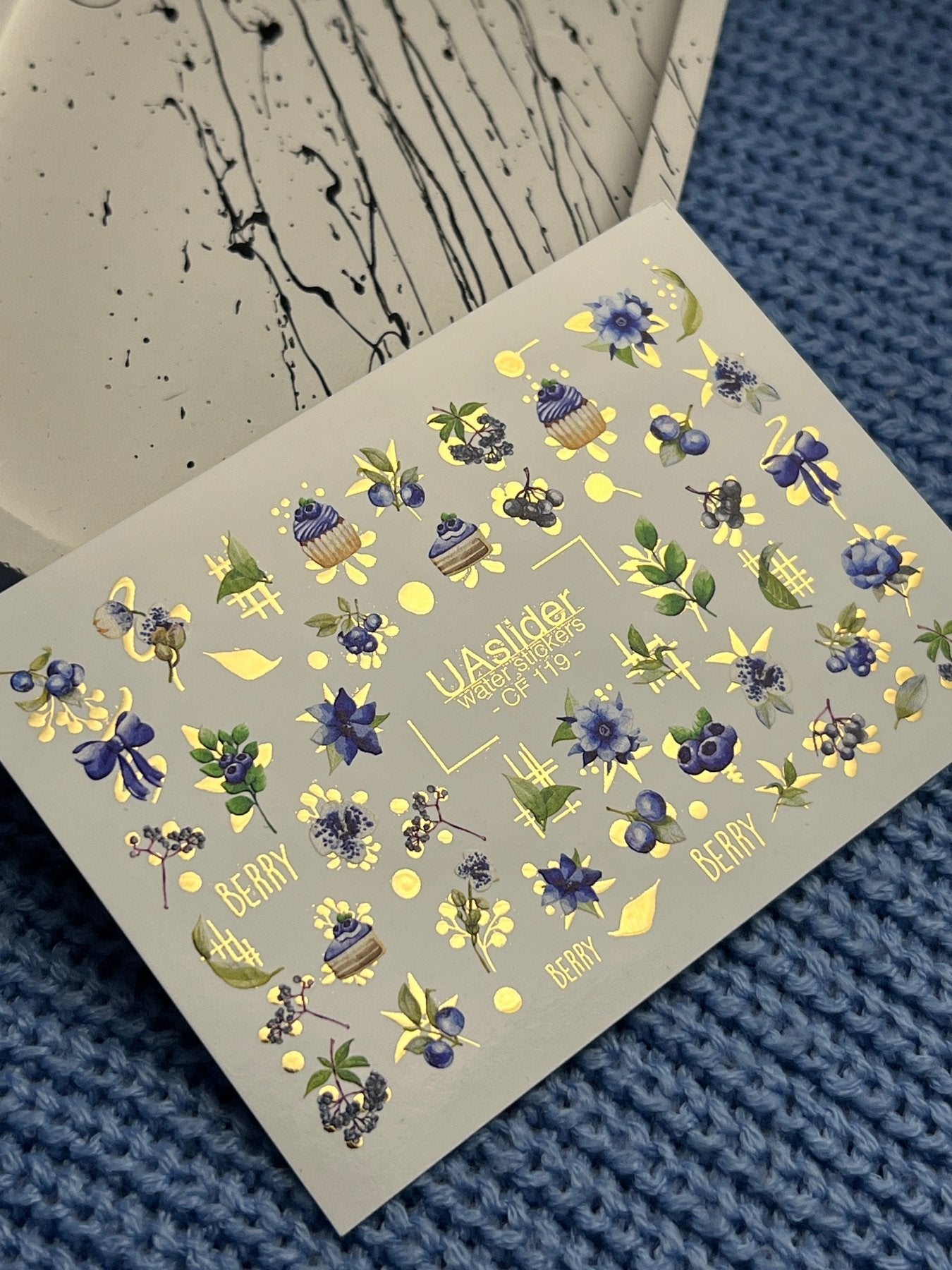 Nail Water Decal CF-119 | Berry Water Slide Nail Decals | Blueberries, Flowers & Sweet Cupcakes - UASLIDER