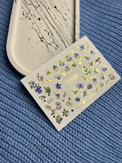 Nail Water Decal CF-119 | Berry Water Slide Nail Decals | Blueberries, Flowers & Sweet Cupcakes