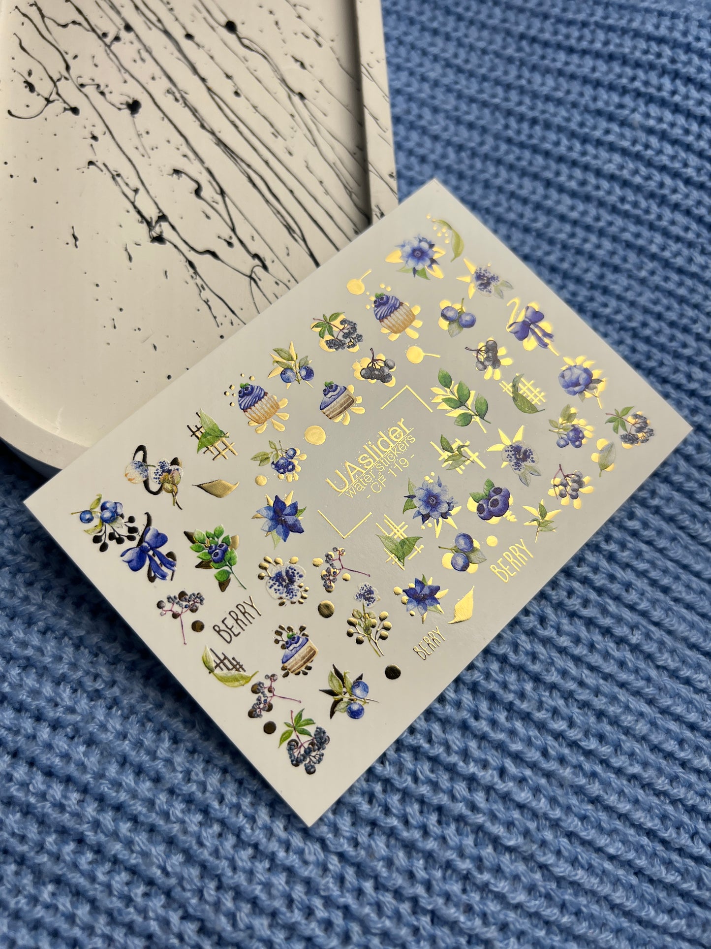 Nail Water Decal CF-119 | Berry Water Slide Nail Decals | Blueberries, Flowers & Sweet Cupcakes