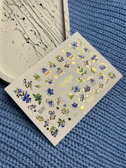 Nail Water Decal CF-119 | Berry Water Slide Nail Decals | Blueberries, Flowers & Sweet Cupcakes