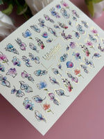Nail Water Decal CF-120 | Floral Water Slide Nail Decals | Pastel Flowers with Gold & Outline Details - UASLIDER