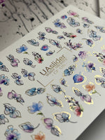 Nail Water Decal CF-120 | Floral Water Slide Nail Decals | Pastel Flowers with Gold & Outline Details - UASLIDER