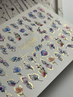 Nail Water Decal CF-120 | Floral Water Slide Nail Decals | Pastel Flowers with Gold & Outline Details - UASLIDER
