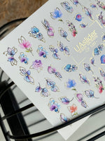 Nail Water Decal CF-120 | Floral Water Slide Nail Decals | Pastel Flowers with Gold & Outline Details - UASLIDER