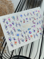 Nail Water Decal CF-120 | Floral Water Slide Nail Decals | Pastel Flowers with Gold & Outline Details - UASLIDER