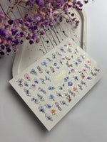 Nail Water Decal CF-120 | Floral Water Slide Nail Decals | Pastel Flowers with Gold & Outline Details - UASLIDER