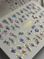 Nail Water Decal CF-120 | Floral Water Slide Nail Decals | Pastel Flowers with Gold & Outline Details - UASLIDER
