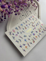 Nail Water Decal CF-120 | Floral Water Slide Nail Decals | Pastel Flowers with Gold & Outline Details - UASLIDER