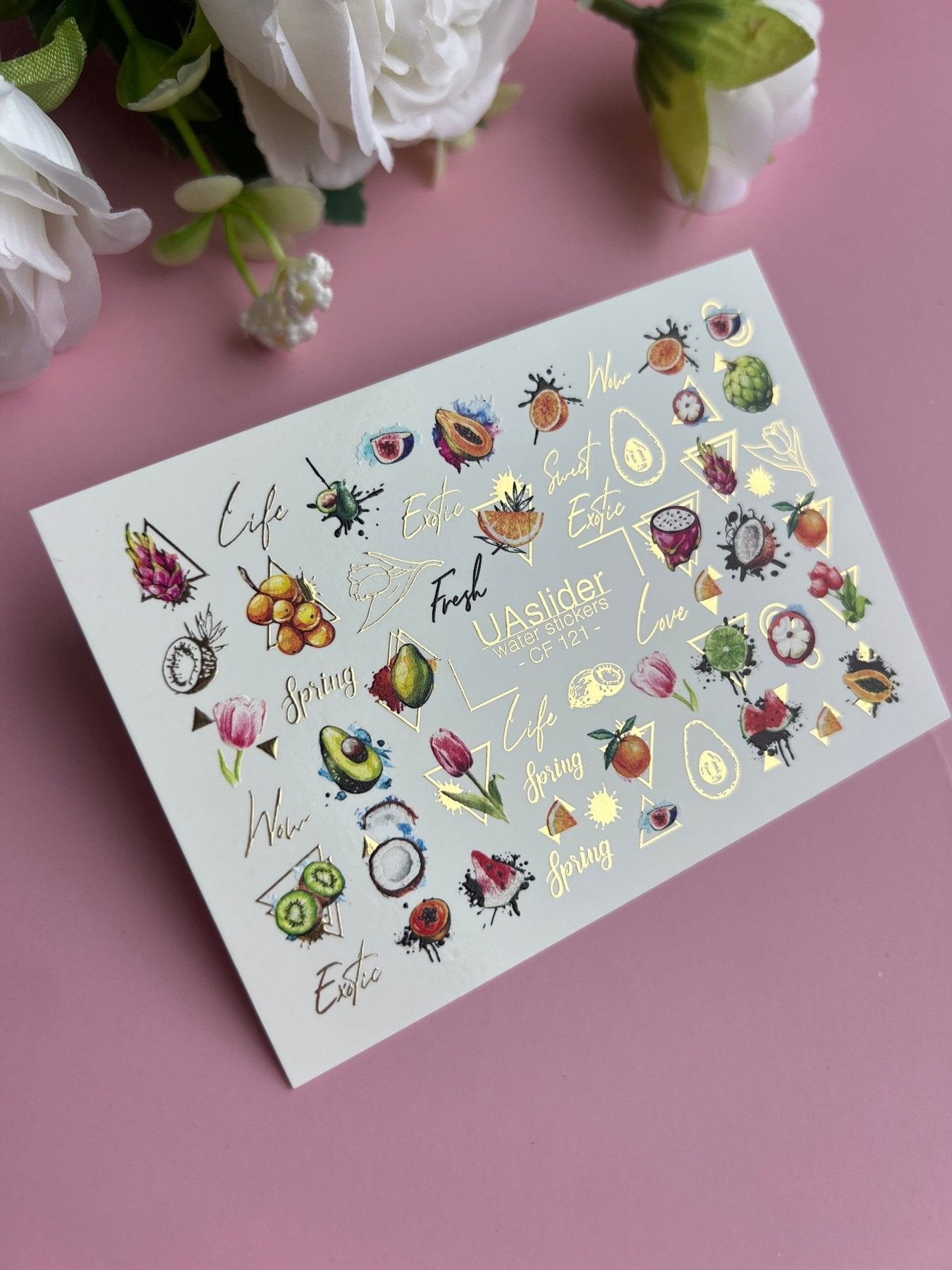 Nail Water Decal CF-121 | Exotic Fruit Water Slide Nail Decals | Avocado, Dragonfruit, Kiwi & Tropical Designs - UASLIDER